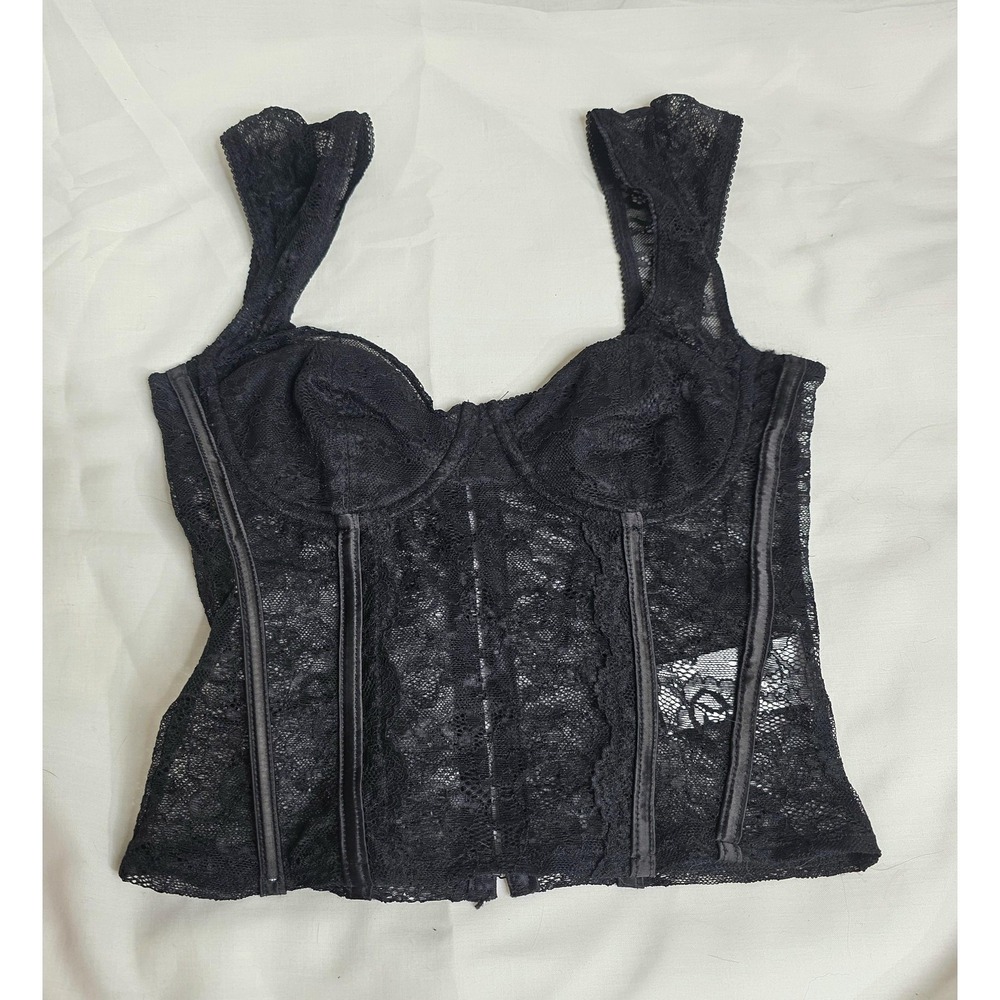 Edikted Lace Lingerie Corset Bustier Womens Small Black Floral Sheer Y2k Goth